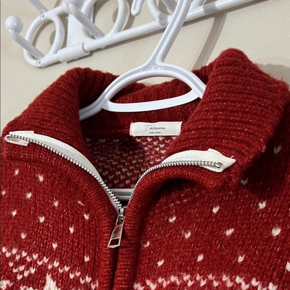 Red Patterned Wool Zip up Jacket - Picture 2 of 3